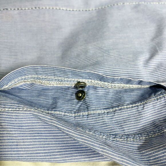 So Cal Men’s Size Extra Large Reworked Patchwork Button Up Blue Striped Shirt - Picture 5 of 11